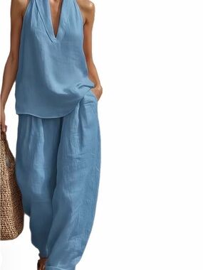 Women’s Light Blue two piece Halter Neck Wide Leg